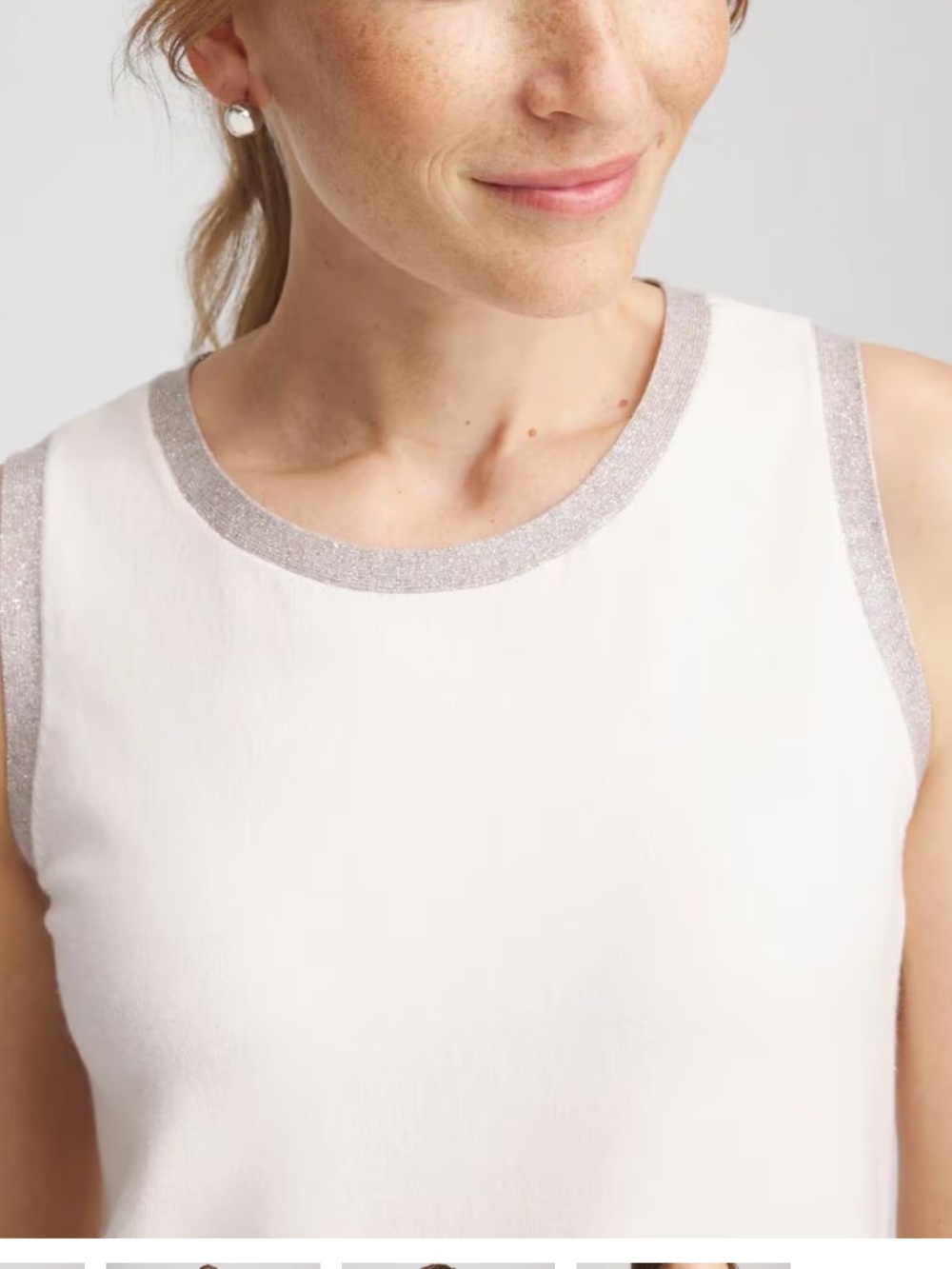 Chico’s white Sleeveless the ultimate tee metallic Silver gold Trim tank top XL - Picture 2 of 14